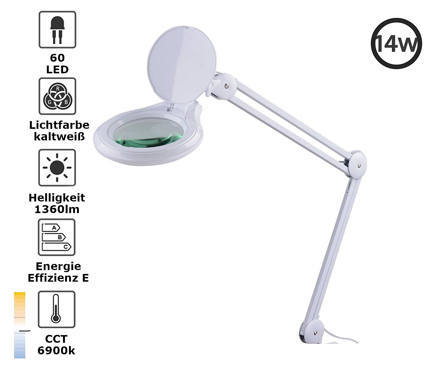 10W Magnifier lamp 8-D with dimmer and wheeled stand
