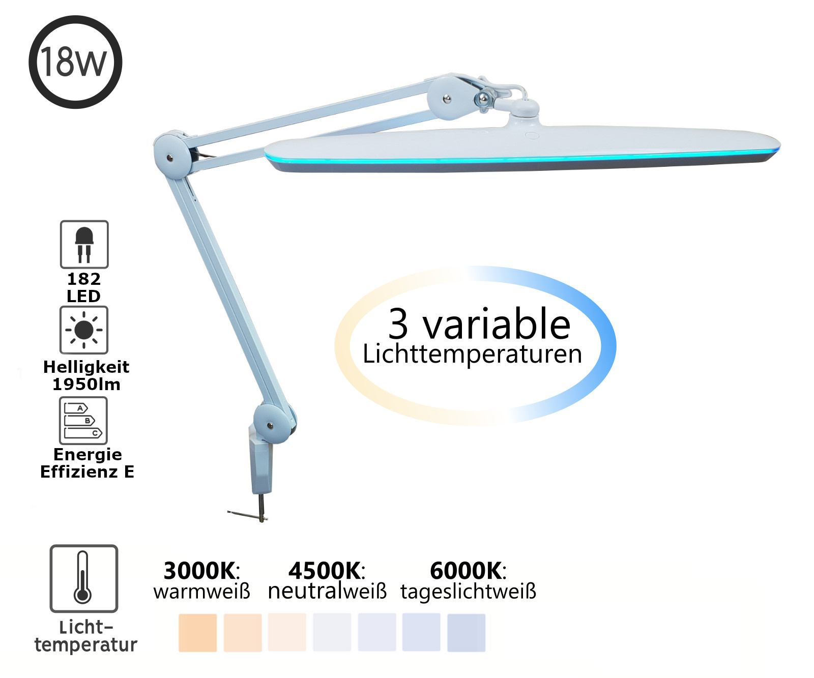 16,4W work lamp with variable light temperature 3000-6700k
