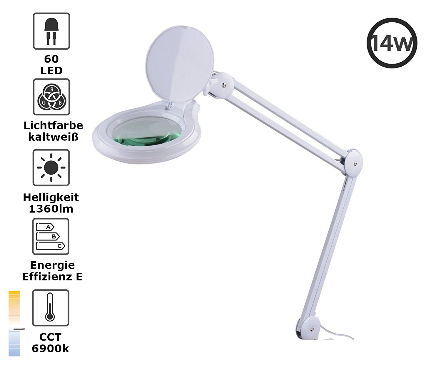10W Magnifier lamp 5-D with dimmer and wheeled stand