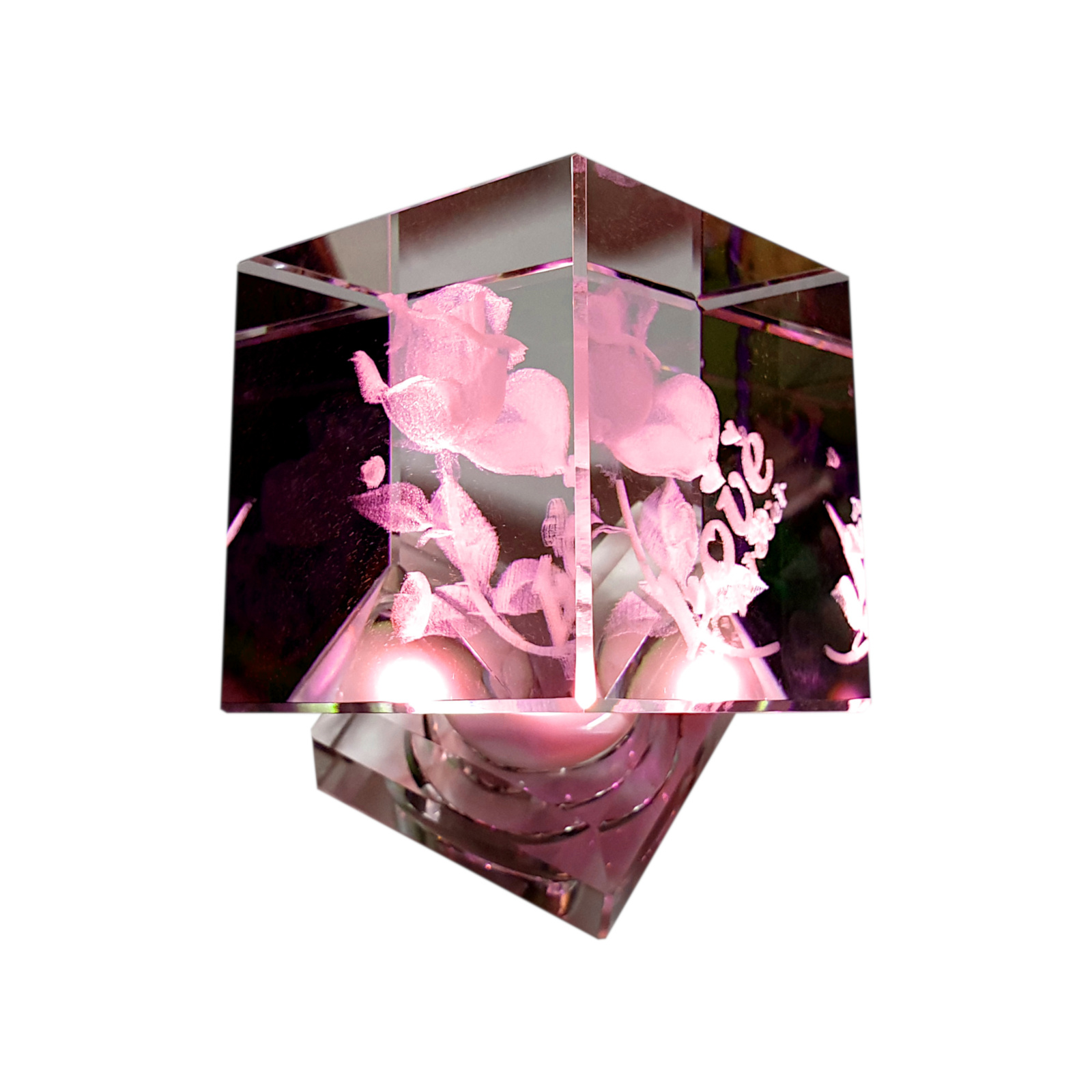 Kristallquader mit 3D Lasergravur Rose 'Love forever'
