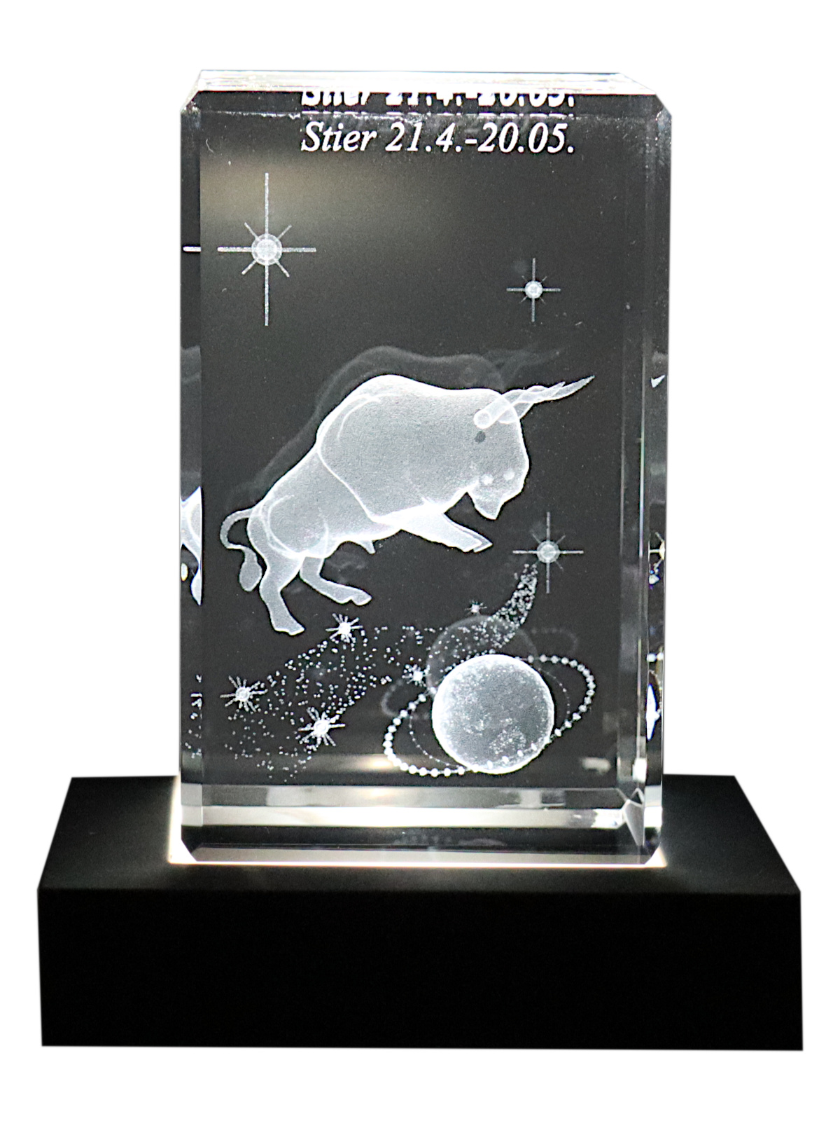 Kristallquader 3D Sternzeichen Stier 50x50x80