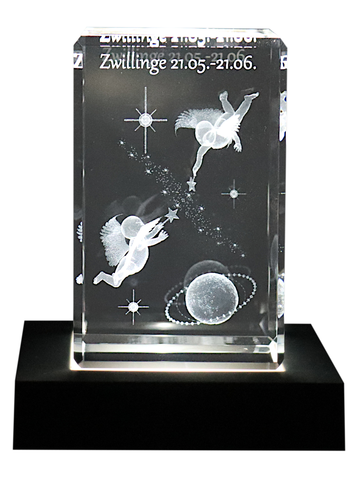 Kristallquader 3D Sternzeichen Zwillinge 50x50x80